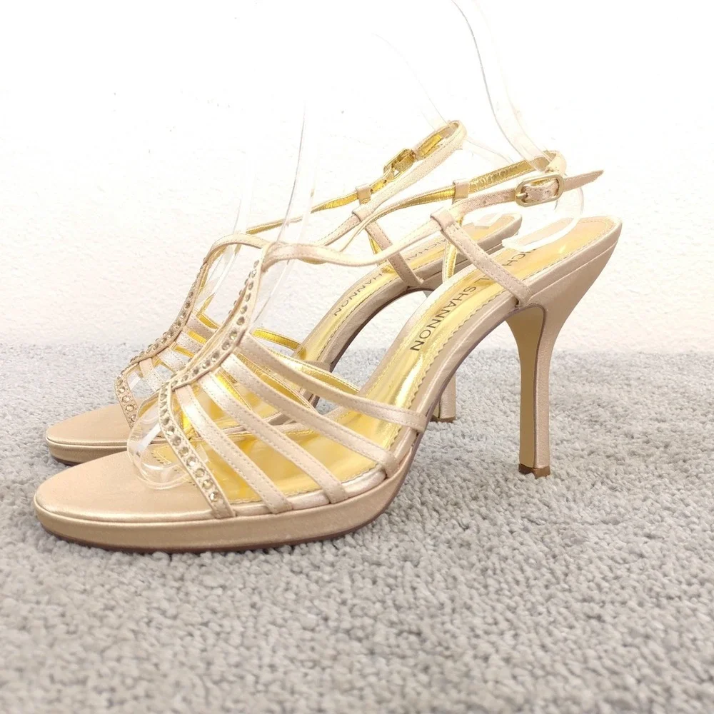Michael Shannon Jordy Womens 9 Shoes Open Toe Gold Rhinestone Slingback Heels